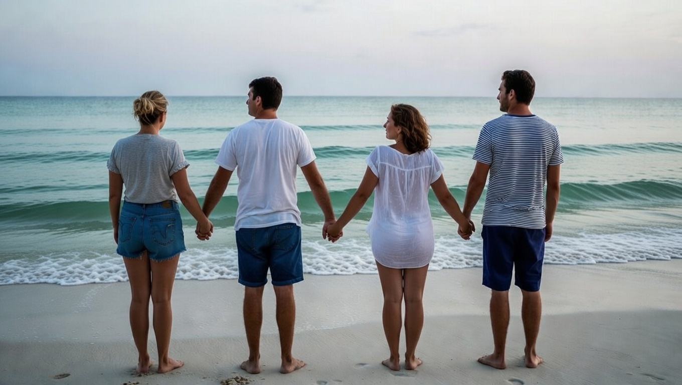 Two couples enjoying intimate dinner